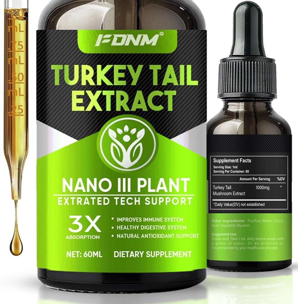 Turkey Tail Mushroom Extract – 2 Fl Oz Mushrooms Turkey Tail Supplement, Organic Immune & Digestive Support Supplement, Fast-Absorbing Liquid Tincture