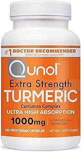 Qunol Turmeric Curcumin Supplement, Turmeric 1000mg With Ultra High Absorption, Joint Support Supplement, Extra Strength Turmeric Capsules, 2 Month Supply, 120 Count (Pack of 1)