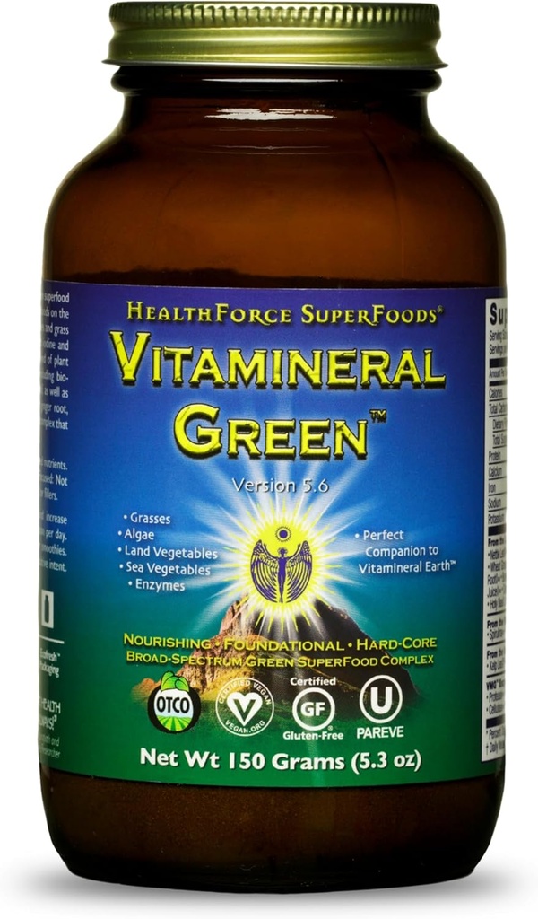 SANTE FORCE SUPERFOODS Vert Vitamineral - Supplément Minéral pour Immune & Thyroïde Support - Supplément Poudre Verte avec Ingrédients de la Terre - Sans gluten et végétalien - 150 grammes