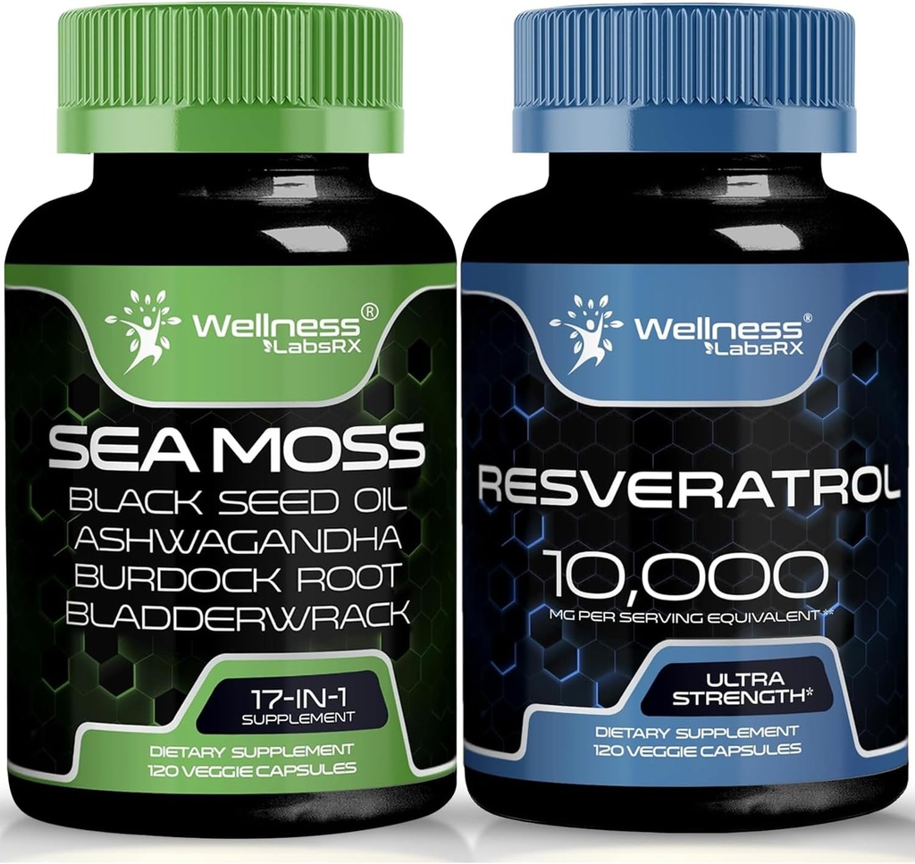 WELLNESS LABSRX Capsules de resvératrol avec des capsules de mousse de mer