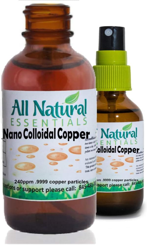 Nano Colloidal Minerals Supplément liquide Colloidal Cuivre Mineral 2oz 240ppm Certifié tout naturel pour adultes, hommes, femmes, enfants (spray)