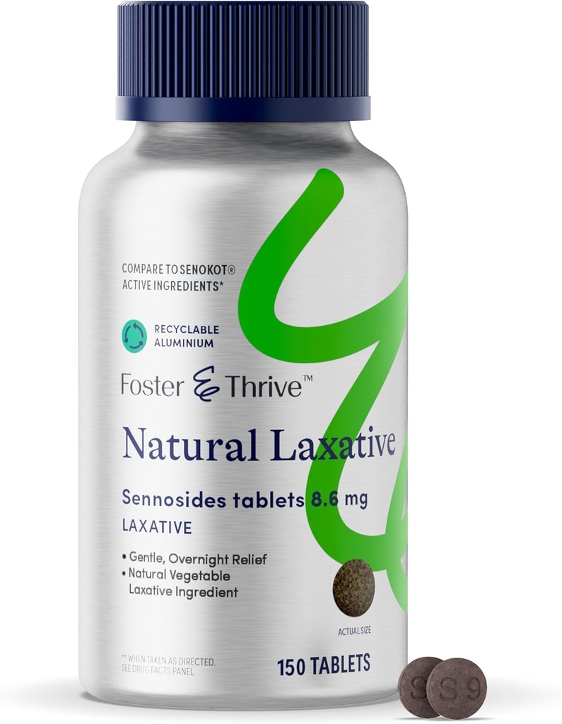 Foster & Thrive Senna Laxative, 150 Comprimés, Ingrédients Légumes Naturels, Journée et Nuit de Relief Bowel pour Constipation, Bloating, Irrégularité, Comparable à Senokot- S