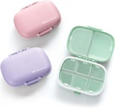 MEACOLIA 3 Pack 8 Compartments Travel Pill Organizer, Daily Pill Case Small Pill Box for Pocket Purse, Portable Pill Container Medicine Vitamin Organizer (Purple, Green, Pink)