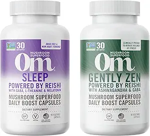 OM MUSHROOM SUPERFOOD Zen and Sleep Bundle Mushroom Capsules Superfood Supplément, 90 Compte, 30 jours de chacun