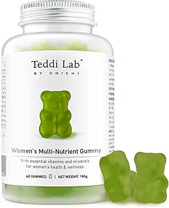 Gummy multinutrient Unichi Femmes, 18 vitamines et minéraux essentiels spécialement conçus pour les femmes, non-OGM, saveur de chaux, 60 comtes