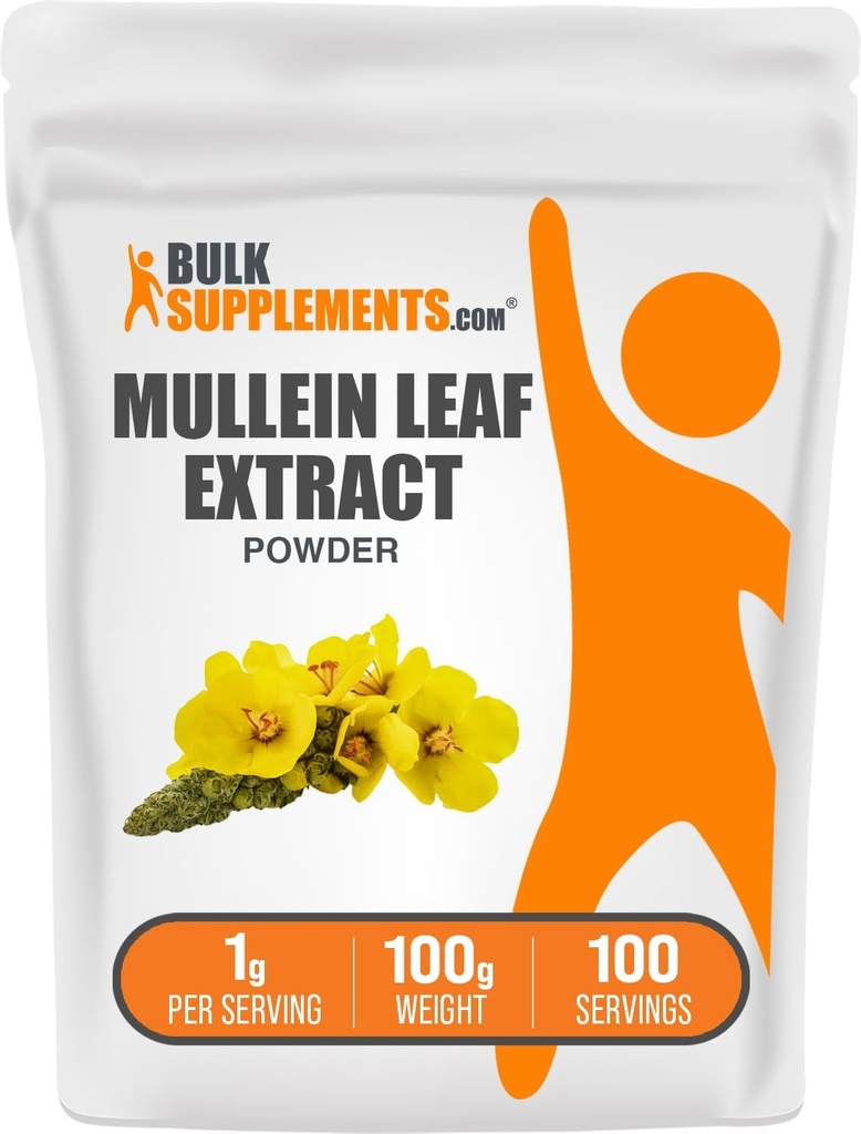 BulkSupplements.com Extrait de feuille de Mullein - Verbascum Thapsus, supplément de Mullein - Supplément à base de plantes pour le soutien immunitaire - Sans gluten, 1g par portion, 100g (3.5 oz) (paquet de 1)