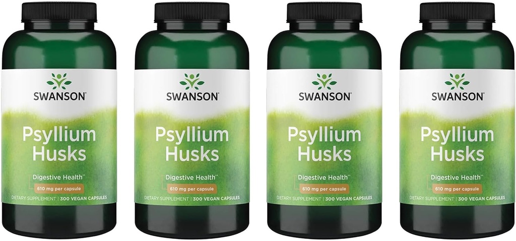 Swanson Psyllium Husk Dietary Fiber Supplément 610 mg 300 Capsules - (4 Pack)