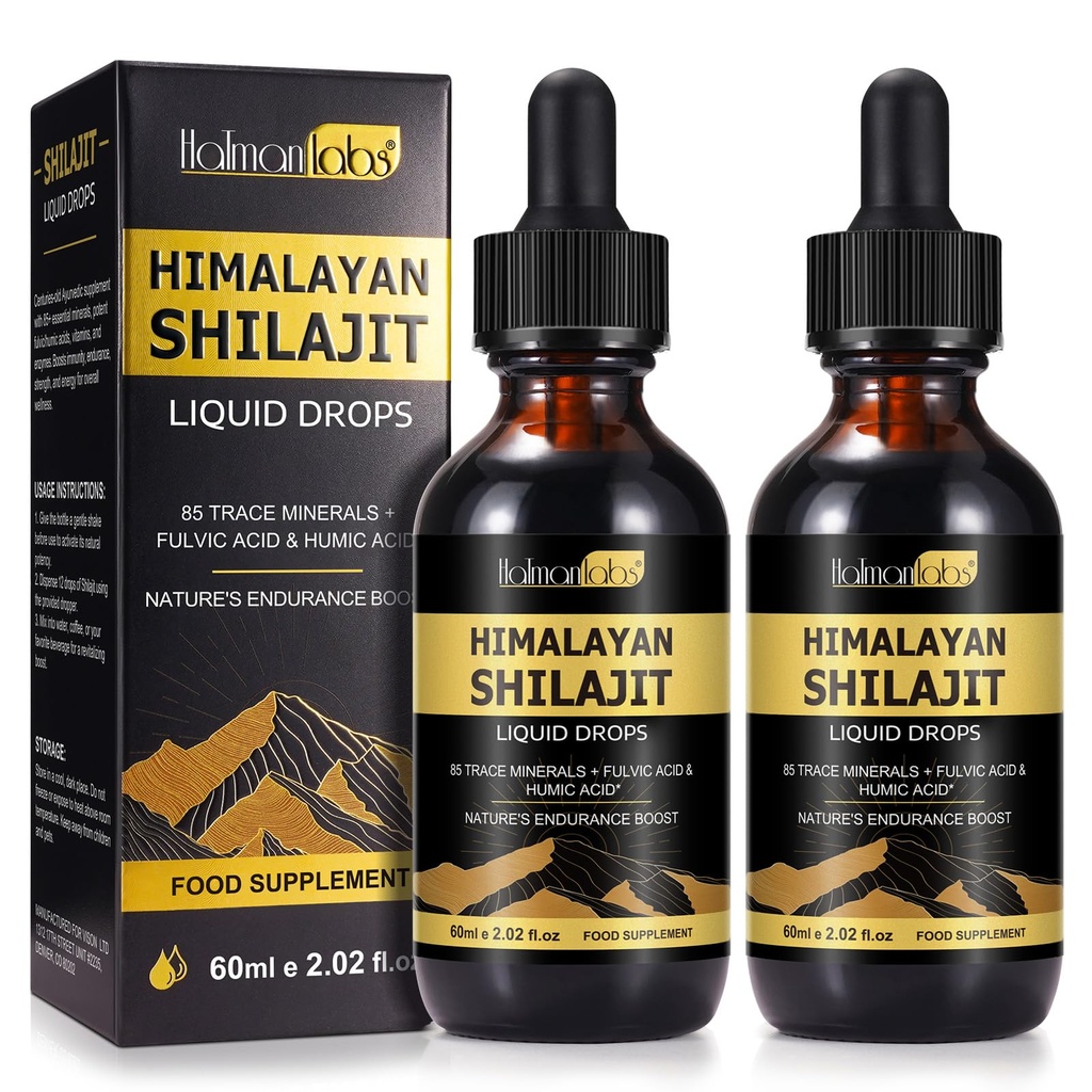 Shilajit Pure Himalayan Organic Resin Drop, Pure Himalayan Shilajit Supplément en or liquide, Shilajit Organic Drop Riche en 85+ Trace Minerals, Shilajit pour les hommes et les femmes (2.02 Fl Oz (paquet de 2))