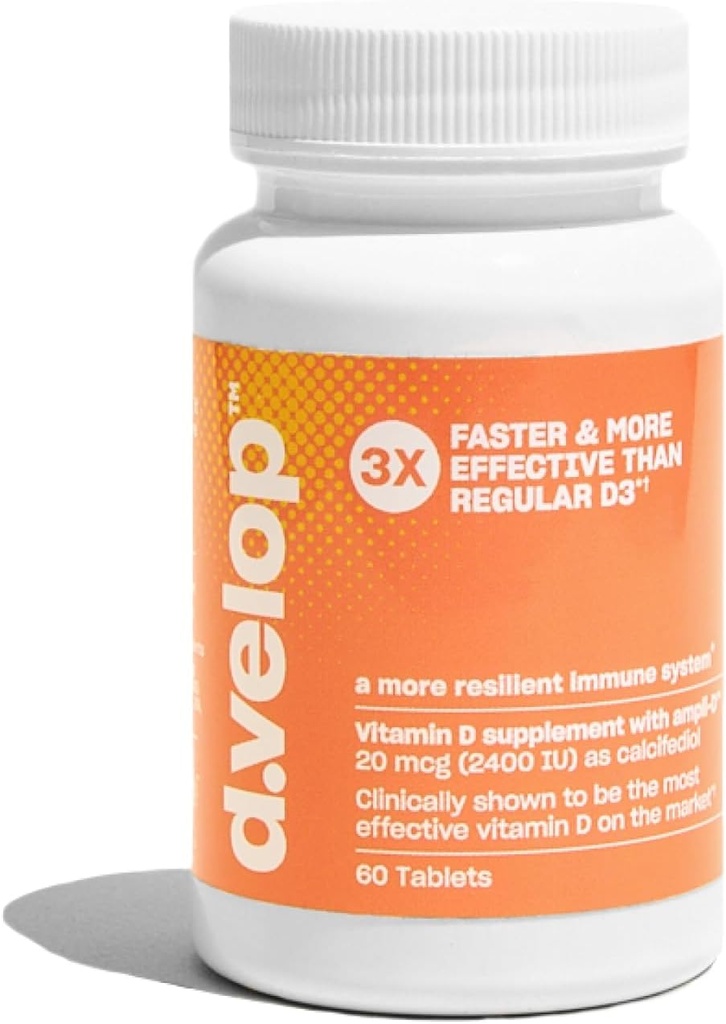 d.Velop suppléments de vitamine D 2400 UI, 20 mcg – Vitamine D3 de haute puissance pour le soutien immunitaire, os et santé cardiaque – 3X plus rapide et plus efficace - testé cliniquement - pilules de vitamine D, 60 Compte
