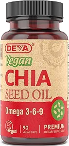 DEVA Vitamines végétales Huile de graines de chia, emballée avec Omega 3, 6, 9 et autres acides gras essentiels, pressés à froid et non raffinés, 90 capsules