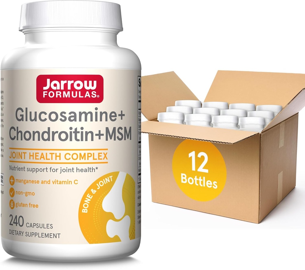 Formules de Jarrow Glucosamine + Chondroïtine + Capsules MSM, Supplément de soutien avec vitamine C et manganèse, 240 Capsules, 60 jours d'approvisionnement, Pack de 12