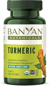 Banyan Botanicals Comprimés curcuma – Supplément curcuma biologique (Curcuma Longa) – pour soutenir une peau saine, des articulations confortables et la santé globale* – 90 comprimés – Vegan non-OGM source durable