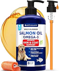 Salmon Oil for Dogs - Omega 3 for Dogs - 8 FL OZ Wild Alaskan Salmon Fish Oil - Natural EPA & DHA Fatty Acids for Skin & Coat, Allergy, Joint & Bone Health - Liquid Support Supplement for Shedding