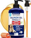 Huile de saumon pour chiens - Omega 3 pour chiens - 8 FL OZ Huile de saumon sauvage de l'Alaska - Acides gras naturels de l'EPA et de l'ADH pour la peau et le manteau, l'allergie, la santé des articulations et des os - Supplément de soutien liquide pour le mouillage