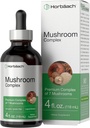 Complexe de champignons Horbäach : 4 fl Oz gouttes liquides à base d'herbes de Lion, Reishi, Shiitake, Chaga, Cordyceps, Maitake et Oyster Mushroom Supplément Blend.
