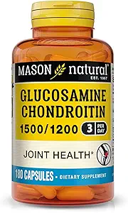 Mason Natural Glucosamine Chondroïtine 1500/1200 3 par jour avec la vitamine C, soutient la santé articulaire, l'amélioration de la flexibilité et de la mobilité, 180 capsules