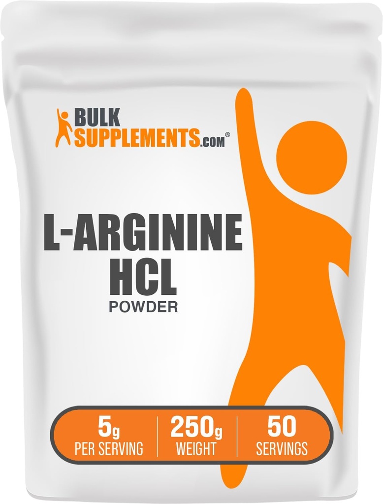 BulkSupplements.com L-Arginine HCl Powder - Nitric Oxide Supplement, Arginine Powder - Unflavored & Gluten Free, 5g per Serving, 250g (8.8 oz) (Pack of 1)