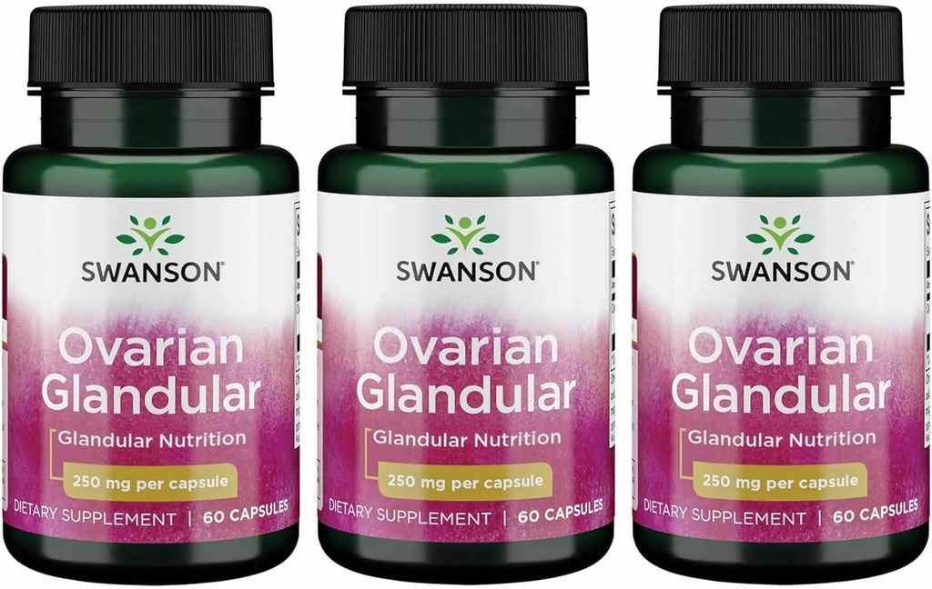 Swanson Ovarian Glandular - Supplément naturel Promouvoir la santé et l'équilibre glandulaires des femmes - Source du tissu bovin Premium pour soutenir le mieux-être - (60 capsules, 250mg chacune) (3 pack)