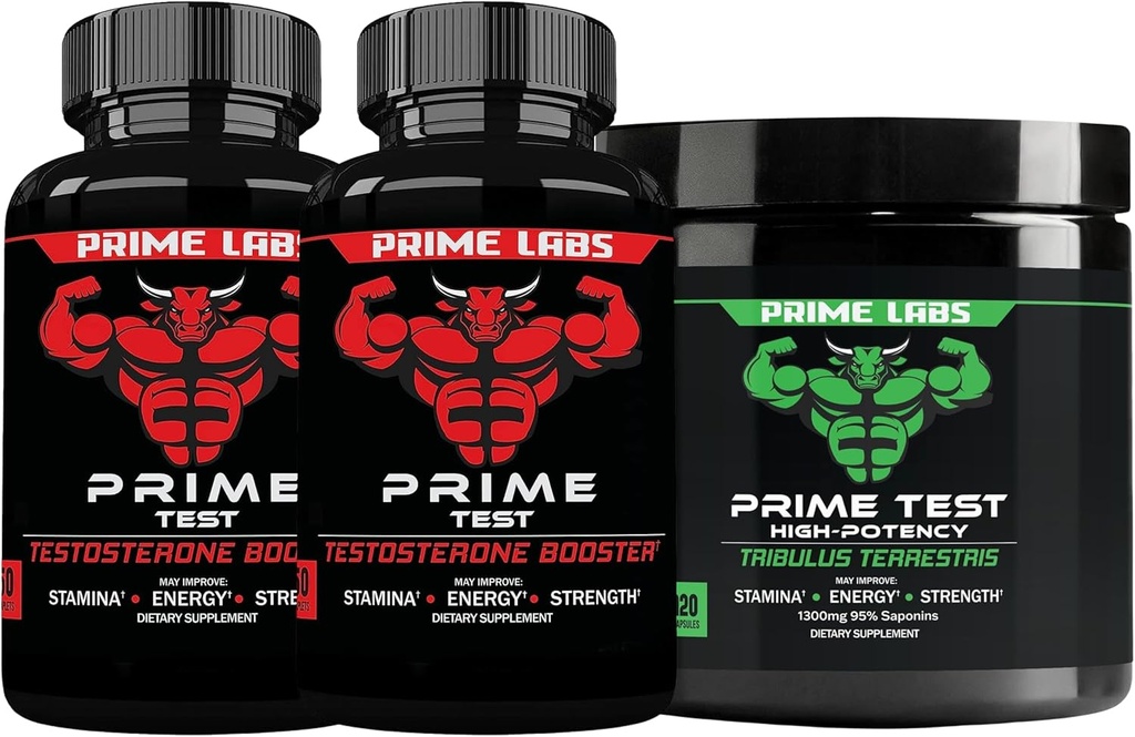 Prime Labs Test Prime Test Testostérone Booster (60 ct, 2-Pack) + Tribulus Terrestris (120 ct)