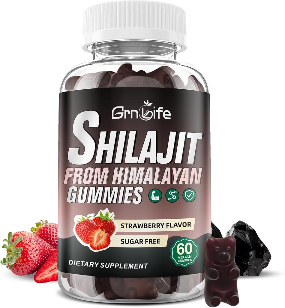 Shilajit Gummies pour les hommes et les femmes, 1000MG Shilajit Supplément avec 85+ Trace Minerals & Fulvic Acid pour l'énergie, l'immunité, sans sucre, fraise-60 comte