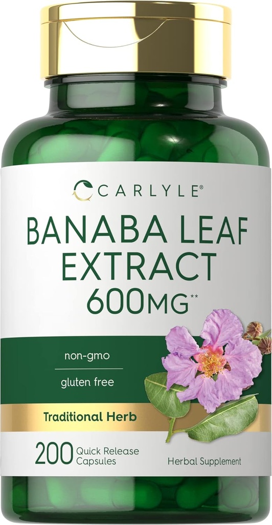 Carlyle Banaba Capsules d'extraits de feuilles 600mg. 200 Count.