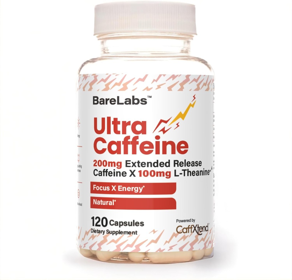 Pilules de caféine à libération prolongée + caféine L-Theanine + supplément Focus & Energy + Pas de jitters, pas de crash + naturel - 120 capsules