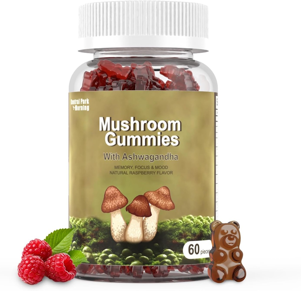 Gommies de champignons 10 Mélange - Champignon avec Lions Mane, Chaga, Reishi, Cordyceps 2500mg, Suppléments Cerveau pour la Mémoire et la Focus