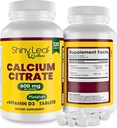 Feuille brillante Calcium Minis 600 mg - Comprimés quotidiens de Citrate de Calcium 600mg Plus Vitamine D3 pour les femmes et les hommes, facile à avaler, fabriqué aux États-Unis, végétarien - 120 Ct.