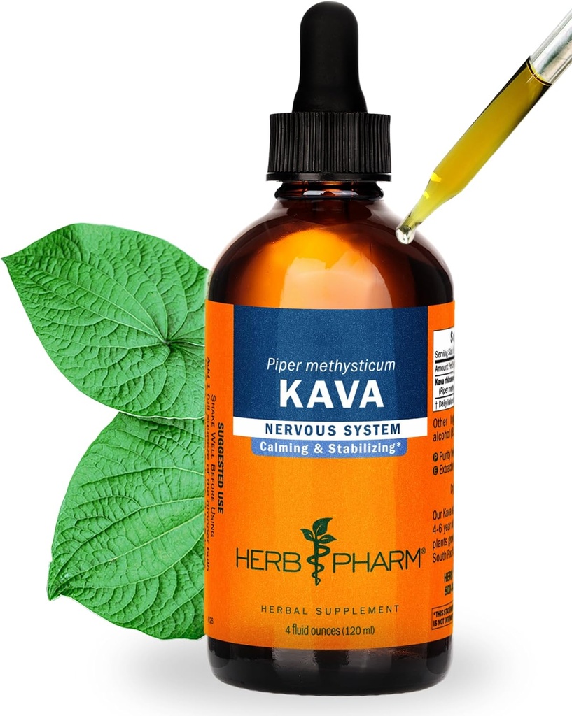 Extrait liquide de racine de kava biologique pour le stress et la relaxation: Extrait de kava végétalien, Teinture de kava non-OGM pour l'humeur calme et relaxante, sans gluten, 4 Oz.