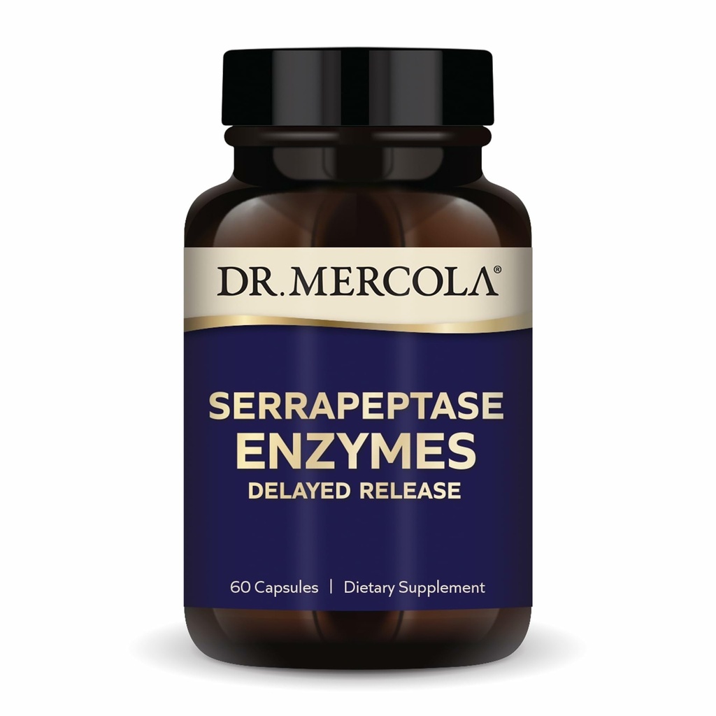 Dr. Mercola Serrapeptase Enzymes - Soutient une fonction cellulaire saine - Libération retardée - Non-OGM, sans gluten et sans soja - 60 capsules