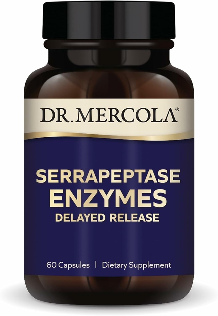 Dr. Mercola Serrapeptase Enzymes - Soutient une fonction cellulaire saine - Libération retardée - Non-OGM, sans gluten et sans soja - 60 capsules
