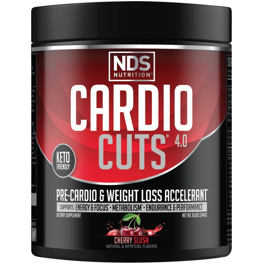 NDS Nutrition 4.0 Supplément de préentraînement - Formule avancée de perte de poids et de précardio avec L-Carnitine, CLA, MCT, L-Glutamine et huile de carthame - Cherry Slush (40 portions)