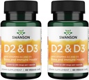 Complexe Vitamine D de Swanson avec Vitamines D2 & D3 - Complexe Vitamine Sunshine Complete pour la santé osseuse, dentaire et immunitaire - Supplément Vitamine (50 mcg, 60 Capsules de Véggie) (2 Pack)