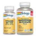 SOLARAY Vitamine D3 K2 et Glycinate de magnésium - Trousse de santé des os - Absorption de calcium, Nerve, Heart and Immune Support w/ 5000 UI Vitamine D, 350mg Magnésium chélaté, garantie de 60 jours, 120ct/120ct