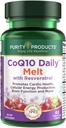 Produits de pureté CoQ10 Daily with Resveratrol Melt 100mg CoQ10-30mg Trans-Resveratrol - Vitamine A, D3, E et B12 (sous forme de méthylcobalamine) - 60 comprimés à dissolution rapide