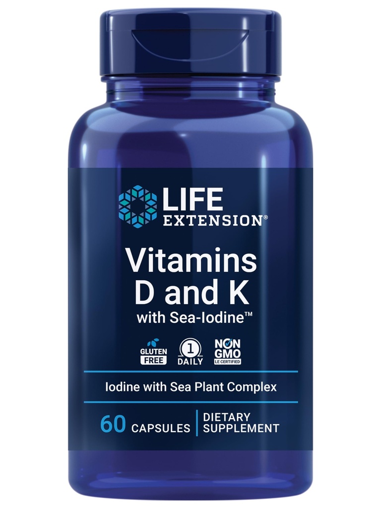 Life Extension Pregnenolone Hormone Balance 100mg, Vitamin D3 K1 K2 Iodine Immune Bone 60 Capsules Bundle