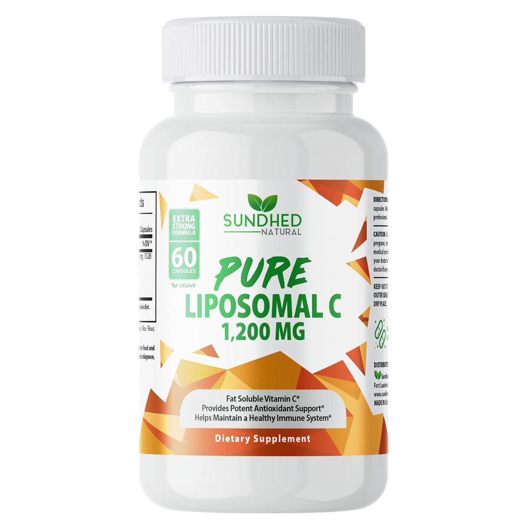Vitamine Liposomique pure C - 1200mg Système immunitaire et collagène santé Booster, Aide Anti vieillissement Vitamines cutanées, Ascorbate de sodium, Lécithine de tournesol, Lypo Sphérique - 60 Capsules