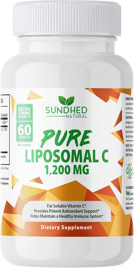 Vitamine Liposomique pure C - 1200mg Système immunitaire et collagène santé Booster, Aide Anti vieillissement Vitamines cutanées, Ascorbate de sodium, Lécithine de tournesol, Lypo Sphérique - 60 Capsules