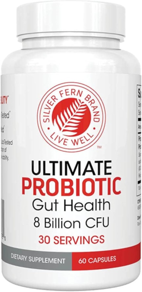 Silver Fern Brand Ultimate Probiotics - Probiotiques pour les femmes et les hommes - Supplément de santé pour les gourdes formant des spores de 8 milliards CFU - ADN vérifié, végétalien, plateau-stable, haute survie - 60 capsules