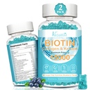 Gommies de biotine et de collagène avec B12, Peau de cheveux et ongles Vitamines Gommies pour la croissance des cheveux, peau Glowing et ongles forts - Blueberry Flavor, sans sucre, 120 Ct
