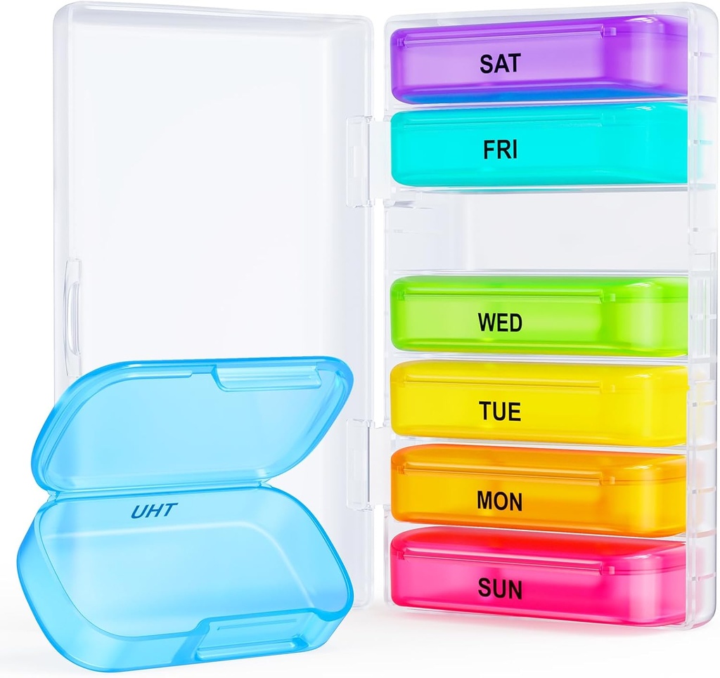 ZIKEE 7 Packs Extra Large Pill Organizer, Portable Pill Box 7 Day pour Pocket, Purse, hebdomadaire Pill Case avec la conception de la double protection, Pill Container pour les médicaments, Vitamine, Huile de poisson, Supplément