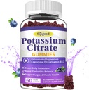 Gommies de citrate de potassium – Supplément de potassium pour la santé musculaire, le soulagement des crampes des jambes et l'équilibre électrolytique, végétalien, non-OGM, sans gluten, saveur de bleuet, 60 comte