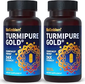 BioEmblem Curcumine curmérique avec TurmiPure cliniquement étudié - 1 petite capsule quotidienne, 24x Absorption plus que d'autres - Non-OGM - Soutien conjoint, Suppléments curmériques d'inflammation saine, 60 portions