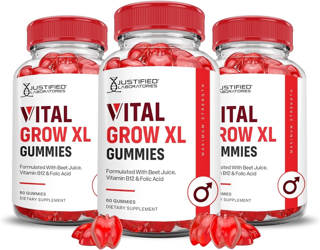 Justified Laboratories (3 Pack Vital Grow XL Performance Gummies 1000MG Advanced Formula Formulated with ACV Pomegranate Beet Juice Powder B12 Vegan Non GMO 180 Gummys