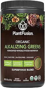 PlantFusion Alcalizing Super Greens Poudre - Fermented Greens Superfood Poudre mélangée avec des enzymes digestives Probiotiques et fibre prébiotique - Organique, non-OGM, végétalien, sans gluten - 8,46 oz 30 portions