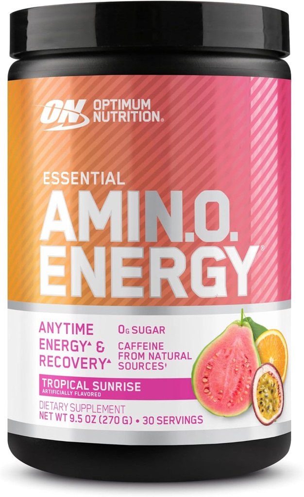 Optimum Nutrition New Flavor Amino Energy - Pré-entraînement avec le thé vert, BCAA, acides aminés, Keto Friendly, extrait de café vert, poudre d'énergie - lever de soleil tropical, 30 portions (emballage mai Vary)