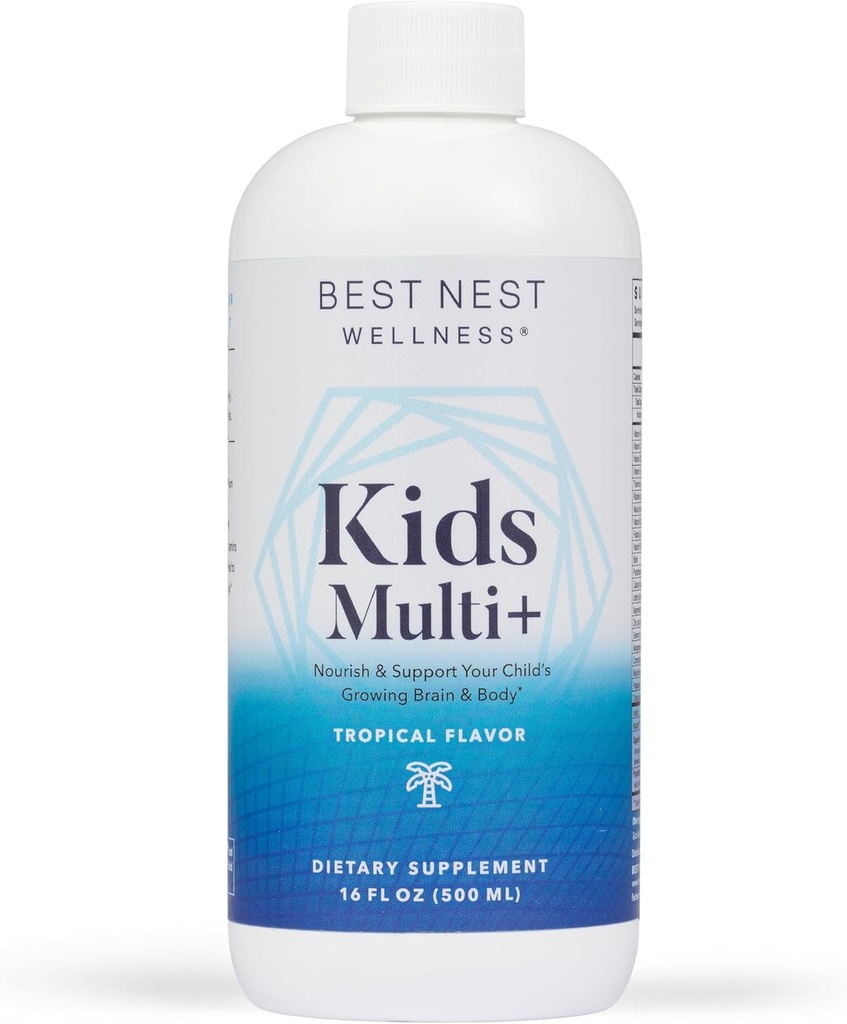 Best Nest Wellness Kids Multi Plus - Brain Health Support Supplement for Kids - Liquid Multivitamin with Methylated Vitamins - Nutritional Supplement Aids Immune Health - Tropical Flavor, 16 fl oz