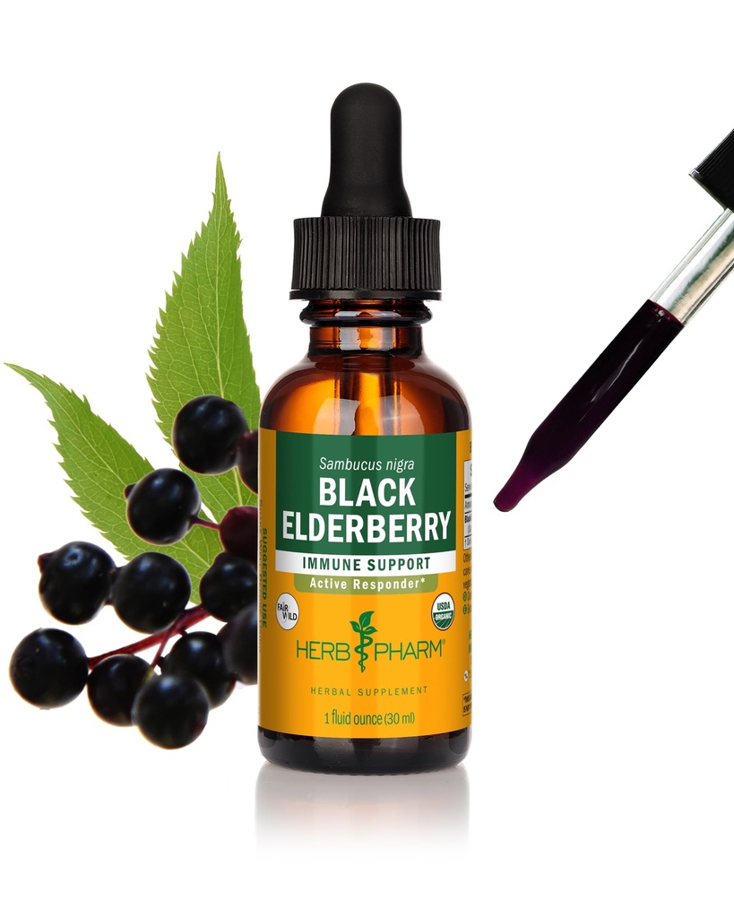 Herb Pharm Certified Black Elderberry Liquide Extract for Immune System Support, Alcool de canne biologique, 1 Oz