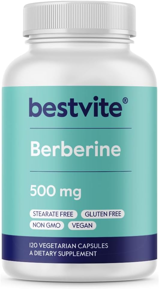 Berberine 500mg Par Capsule (120 Capsules végétariennes) - Pas de remplissage - Pas de stéarate - Pas d'agents de débit - Vegan - Sans gluten - Non OGM