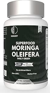 Capsules de Moringa Organiques Supplément de Moringa Vert pour l'énergie, le métabolisme et le soutien immunitaire – 60 capsules, Superfood naturel